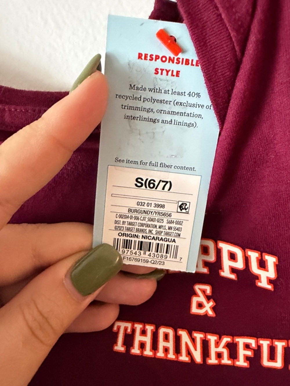 Cat & Jack Burgundy Long-Sleeve Tee with "Happy & Thankful" Graphic - Picture 2 of 2